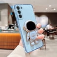 thumbnail image 4 of Compatible with Samsung Galaxy S22+ Plus 6.6” Phone Case with Electroplated Cute Cartoon Astronaut Stand Holder Side Heart Pattern Plating Edge Bumper Soft Shockproof Kickstand Cover (Blue), 4 of 11