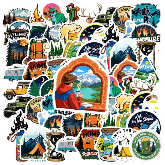 35pcs-50pcs Colorful Outdoor Stickers Adventure Waterproof Stickers Nature PVC Stickers for Laptop Suitcase Phone