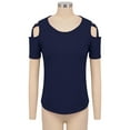 thumbnail image 4 of MYLookk Women Tops Solid Short Sleeve Cold Shoulder T Shirt Loose Tee Blouse, 4 of 6