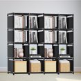 thumbnail image 2 of 16 Cubes Ladder Bookcase Storage Rack, Bookshelf Bookcase Clothes Toys Storage Organizer Adjustable Standing Shelving Rack for Office Home Bedroom, Black, 2 of 11