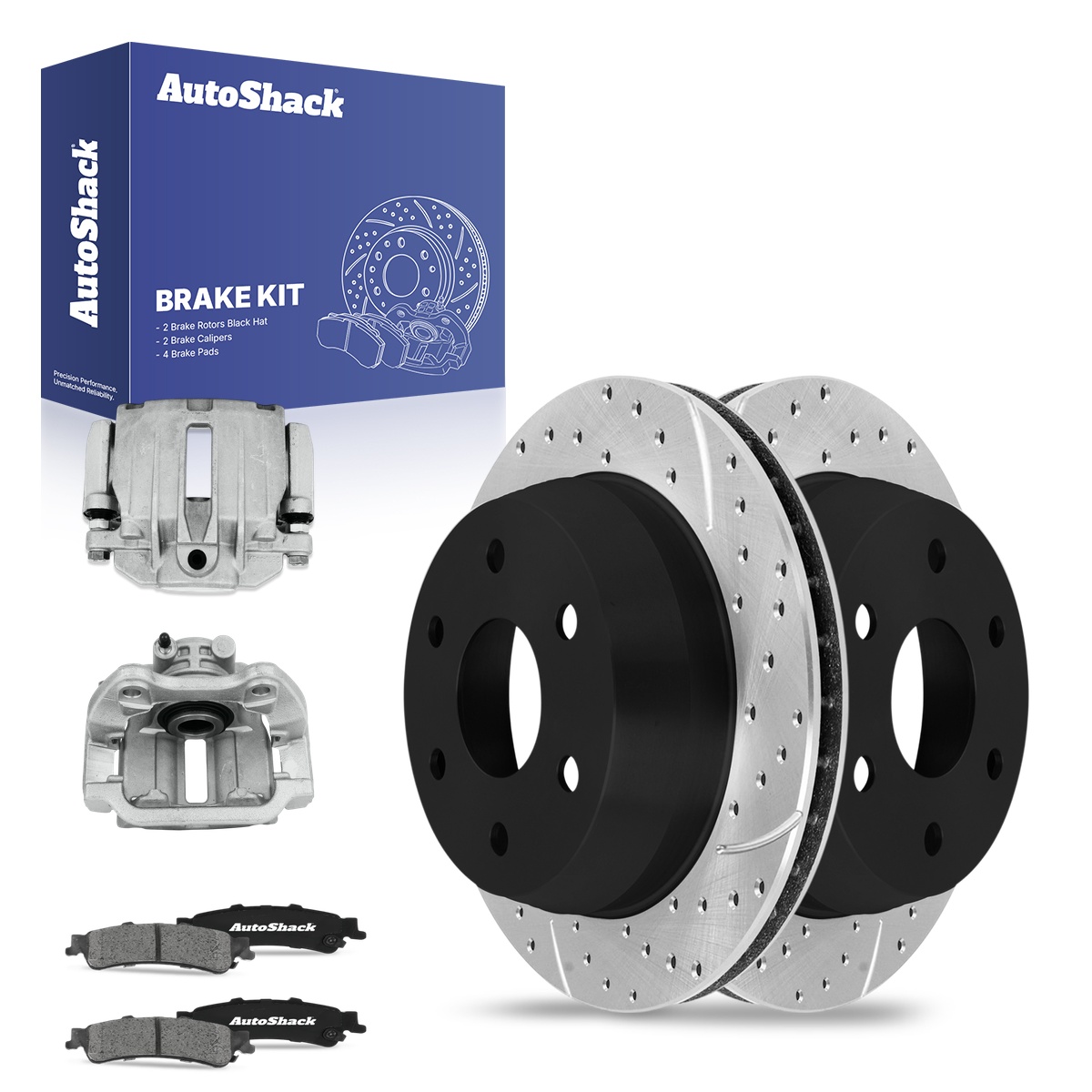 Auto Shack Rear Drilled & Slotted Brake Rotors + Ceramic Pads + Calipers For Toyota Tundra Sequoia