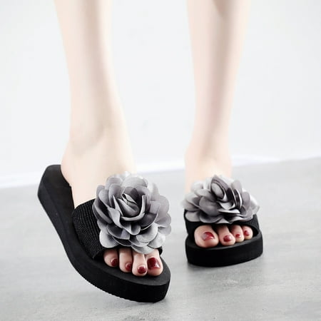 

Krdevn Slippers for Women Ladies Bohemia Flower Home Outdoor Wedges Beach Shoes Sandals Slippers -Grey 40