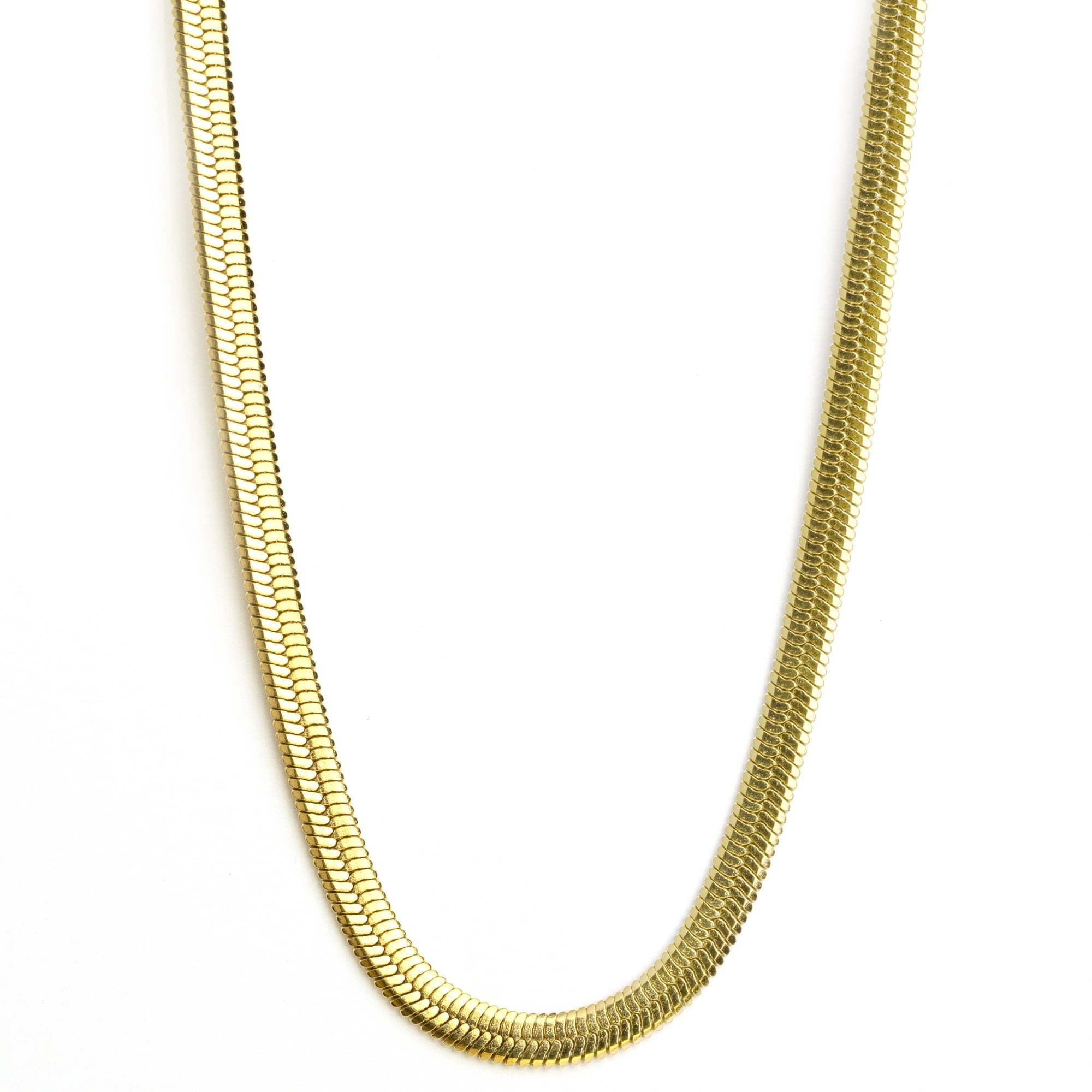 French Herringbone Snake Necklace | 18K Gold Titanium Hypoallergenic Chain for Women | 16" + 2" | RJ Designs