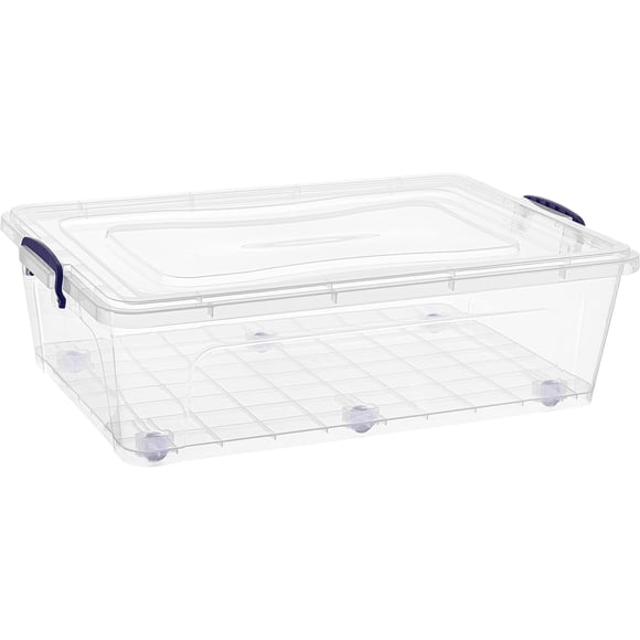 Superio Plastic Storage Bin with Lid, Box for Under Bed, Stackable Storage Container with Latch Closure (42 quart)