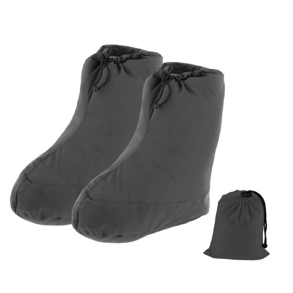 Botines de plumas, calcetines cálidos para acampar, calentadores de pies, resistentes al viento, portátiles, con bolsa de almacenamiento, calcetines L negro