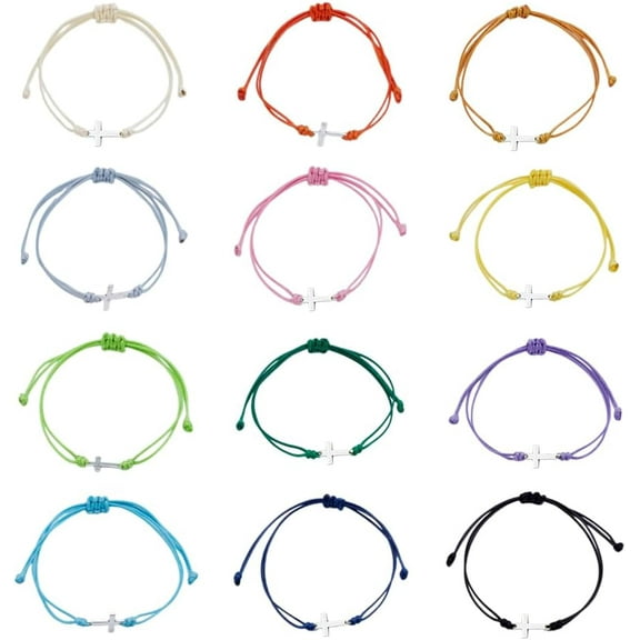 36Pcs Friendship Bracelet Bulk for Women Men 12 Colors Adjustable String Charm Rope Cord Handmade Weave Bracelet for Baptism Christmas Prayer Jewelry BFF Lucky Gifts