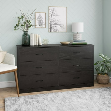 Mainstays Classic 6 Drawer Dresser Black Oak Finish Walmart Com