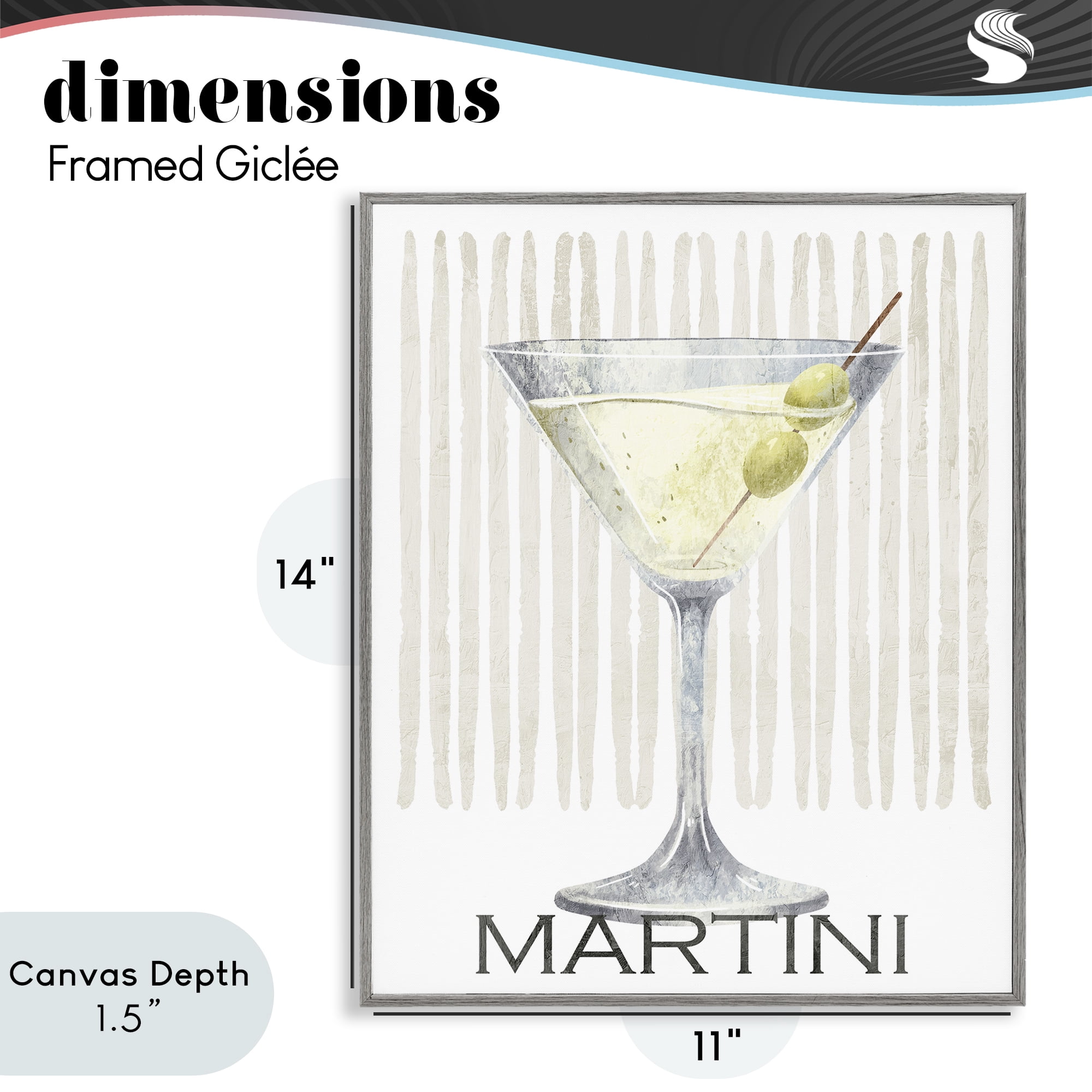 Stupell Industries Subtle Martini Drink Gray Framed Giclee Art, design by Kim Allen