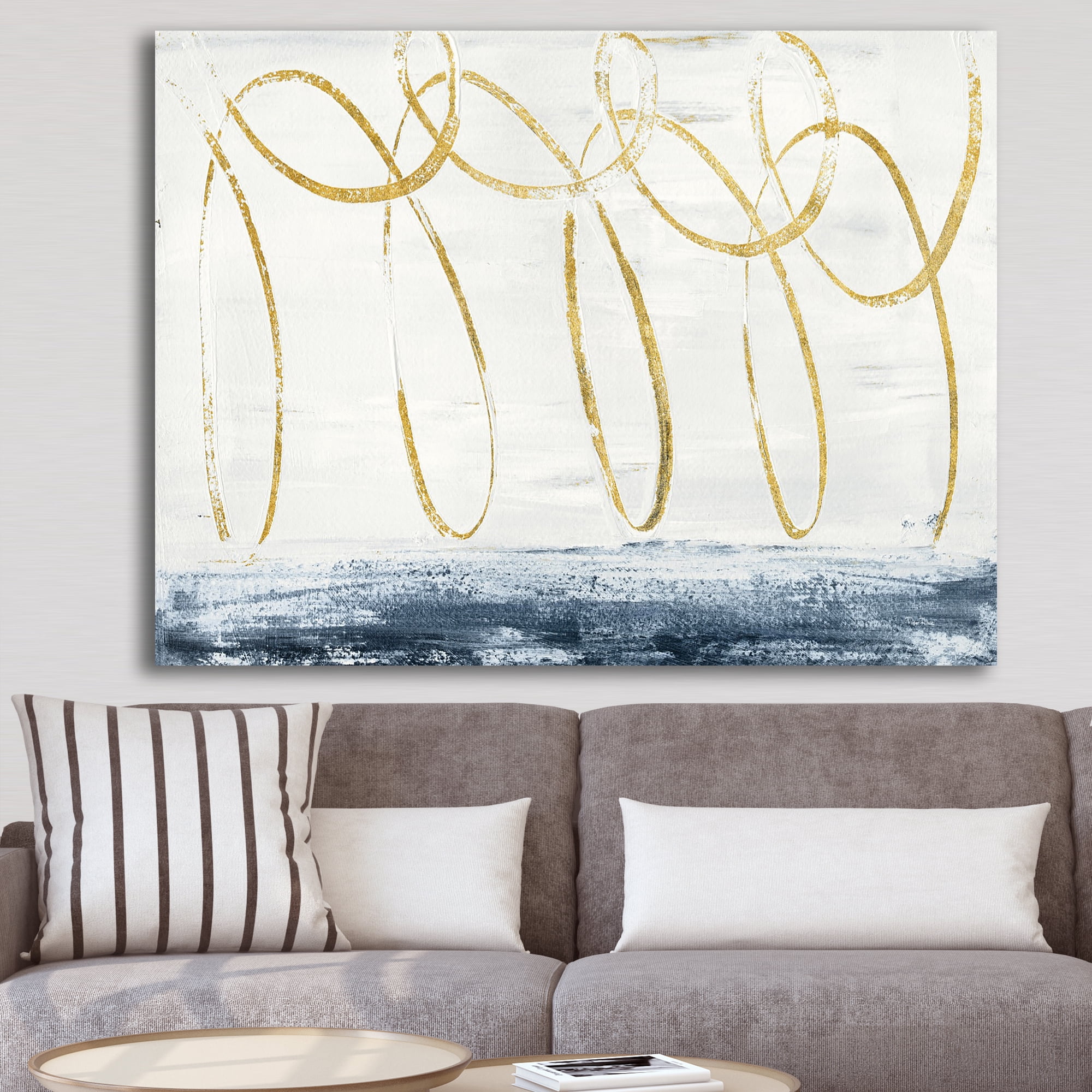 Designart 'Gold Abstract Geometric Shape' Modern Transitional Canvas Art
