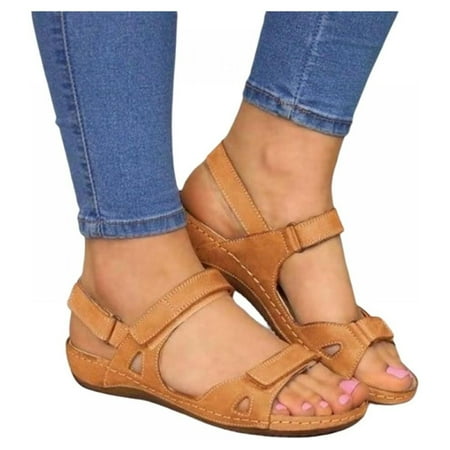 

Women s Orthopedic Open Toe Leather Sandals Premium Comfy Hook and Loop Closure Sport Sandal Proven Heel and Foot Pain Relief Comfortable Walk