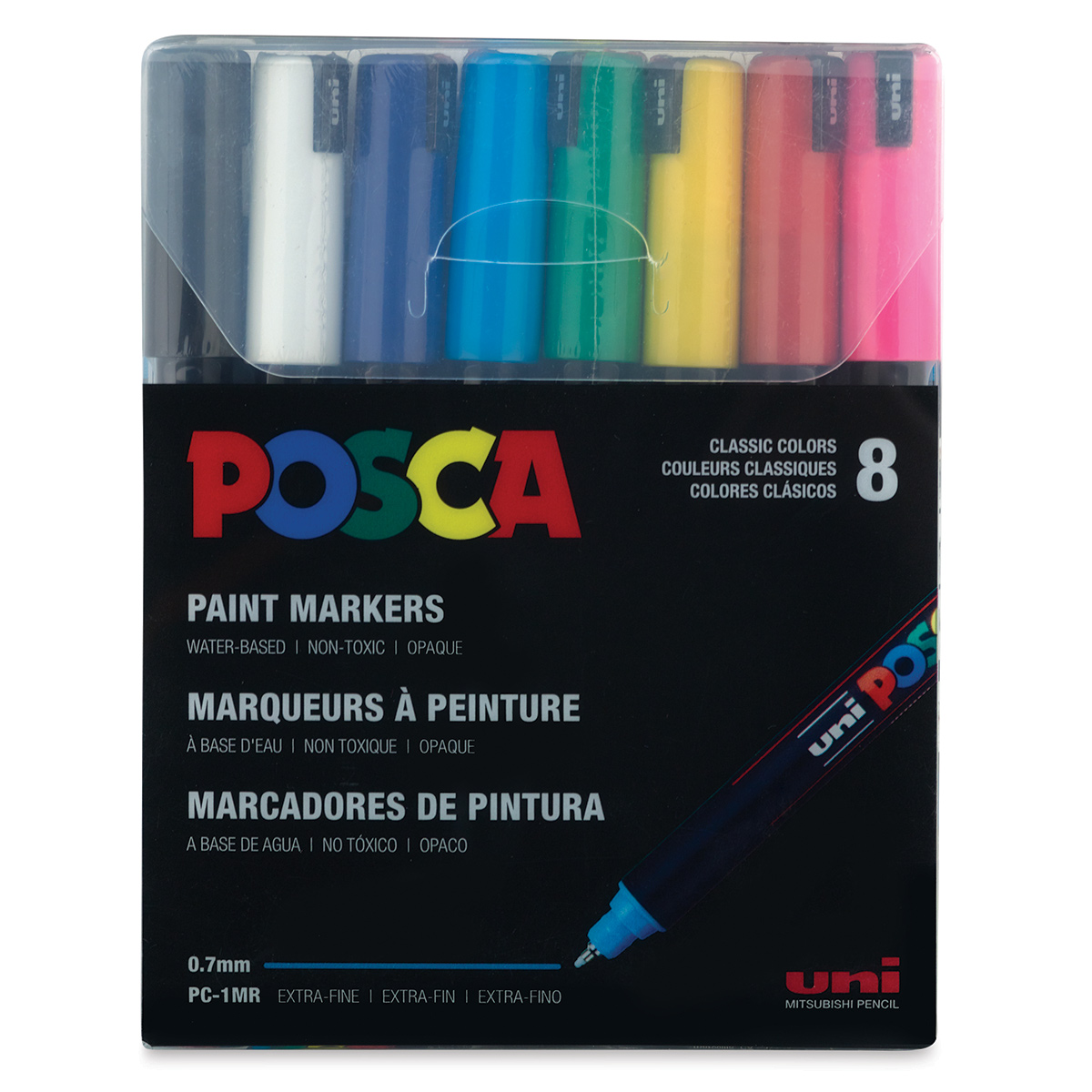 UniPosca Paint Marker Basic Colors, Set of 8, XFine Tip, 0.7mm