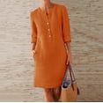 thumbnail image 2 of LowProfile Dresses for Women Casual Winter Fall Plus Size Long Sleeve O-Neck Cotton Linen Button Shirt Crewneck Loose With Two Pockets Fashion Dress M, 2 of 6