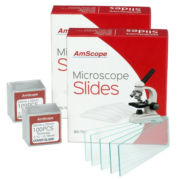 AmScope 144 Pre-Cleaned Blank Microscope Slides and 200 22x22mm Square Cover Glass
