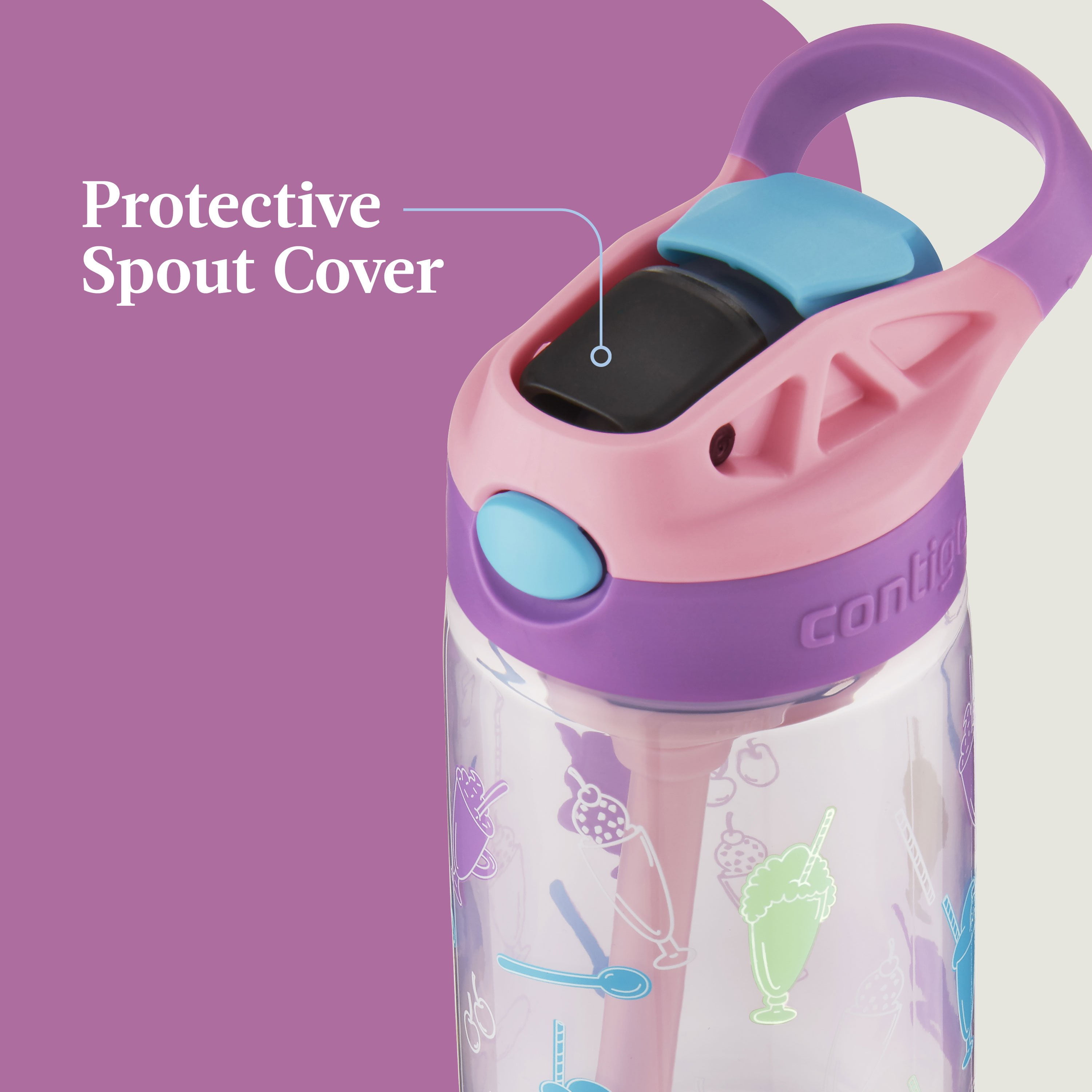 Contigo Kids Water Bottle, Striker No-Spill, Petal Pink, 14 Ounce, Pantry