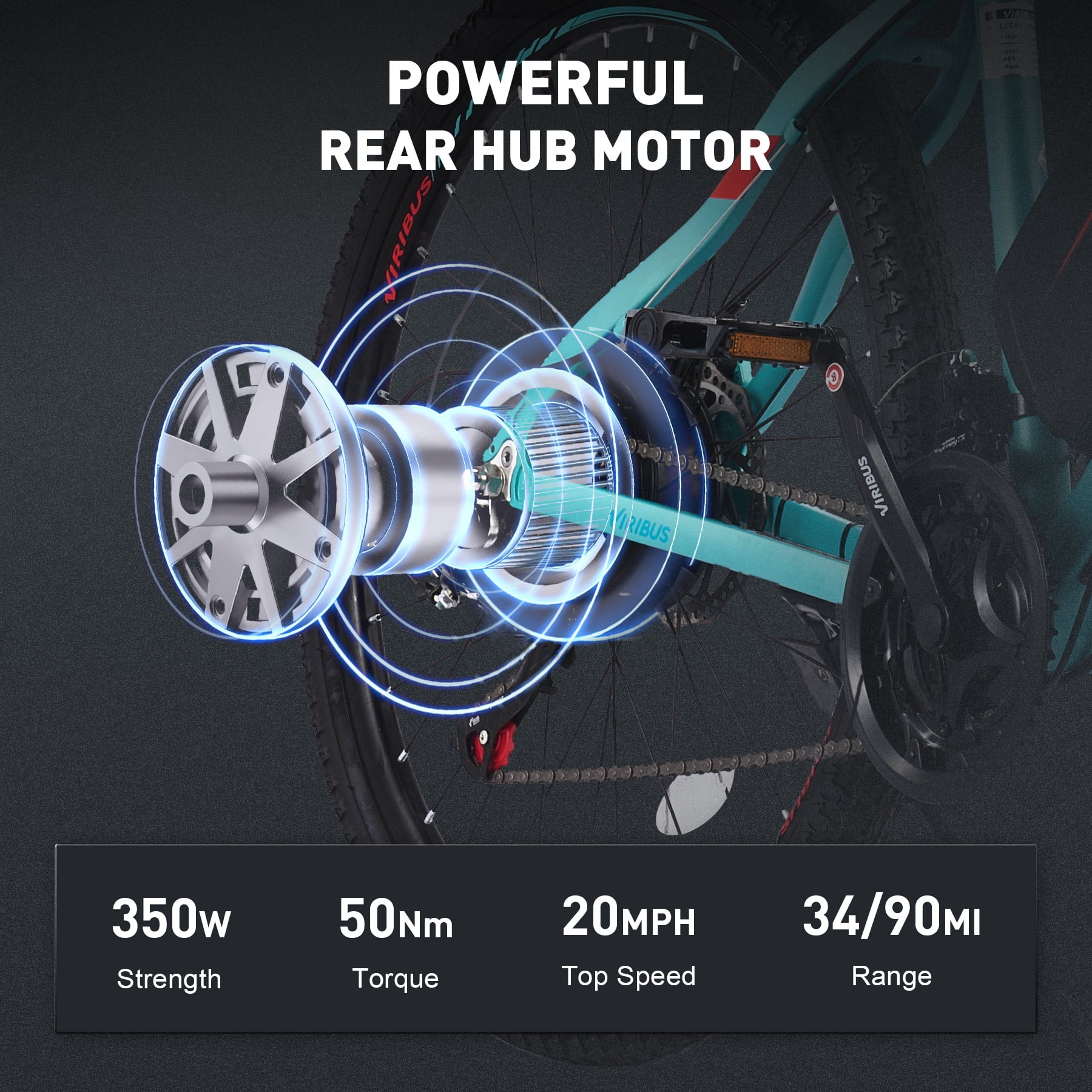 Viribus Electric Bike for Adults 26" Commuter Mountain Bike Disc Brakes 350W Motor 48V 10.4Ah Lithium, Mint