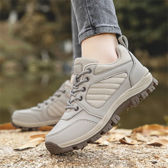 AUDeals Men's Hiking Boots, Lightweight Breathable Shoes with Waterproof Comfort for Trail Trekking and Outdoor Use (Beige, 7.5)