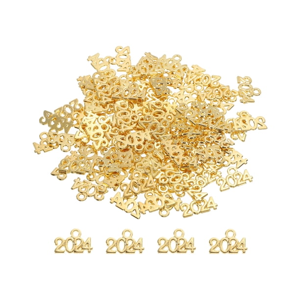 2024 Año Número Dije Graduación Año Dije Brillante Dorado para Borla, Bricolaje Joyería Fabricación, Collar Pulseras, Llaveros, Paquete de 50 Unique Bargains amuletos para hacer joyas