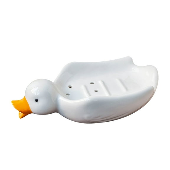 Ceramic Soap Dish with Drainage Design, Duck-Shaped Self-Draining Soap Holder for Bathroom Sink, Shower Stall, Kitchen Counter – 1 Pack