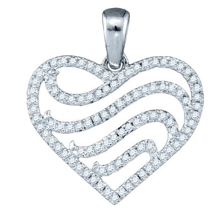 10K White Gold 0.25ctw Elegant Micro Pave Diamond Swirl Fashion Heart Pendant