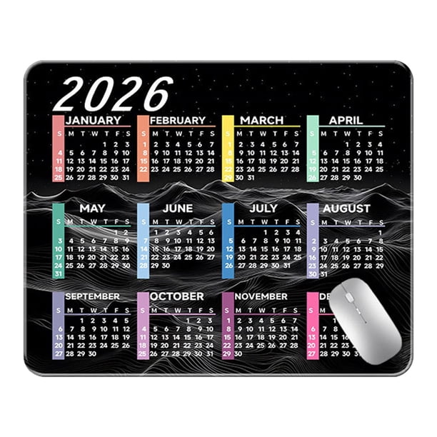 Alfombrilla de ratón con calendario 2026, base de goma antideslizante, alfombrilla de ratón de goma colorida de 25 x 20 cm, ideal para trabajar, estudiar y jugar, con calendario de festivos diarios,