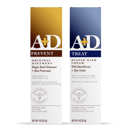 A+D Original Diaper Rash Ointment + Zinc Oxide Diaper Rash Cream 4oz Variety Pack - Prevents & Treats - Moisturizing Skin Protectant With Vitamins A & D