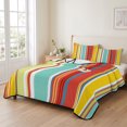 thumbnail image 2 of Queen Quilt Set 90''x96'', Red Aqua Stripe Lightweight Bedspread Coverlet Set with 2 Pillow Shams, Country Abstract Art Colorful Striped Breathable All Season Quilt Bedding for Bedroom/Guest Room, 2 of 9