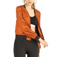 thumbnail image 6 of MODA NOVA Juniors Halloween Costume Casual Stand Collar Metallic Zip Crop Length Bomber Jacket Orange S, 6 of 7