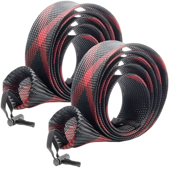 BESTSKY 2Pack Casting/Spinning Fishing Rod Socks Braided Mesh Rod Sleeve Cover Protector Pole Gloves 7-1/4ft -8ft, Black-Red