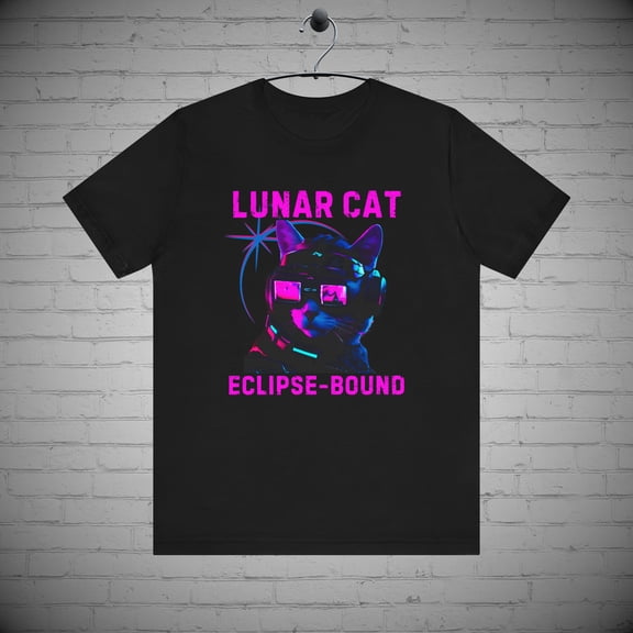 Lunar Eclipse tshirt, Neon Cyber Punk Cat tshirt, Cat lover Gift