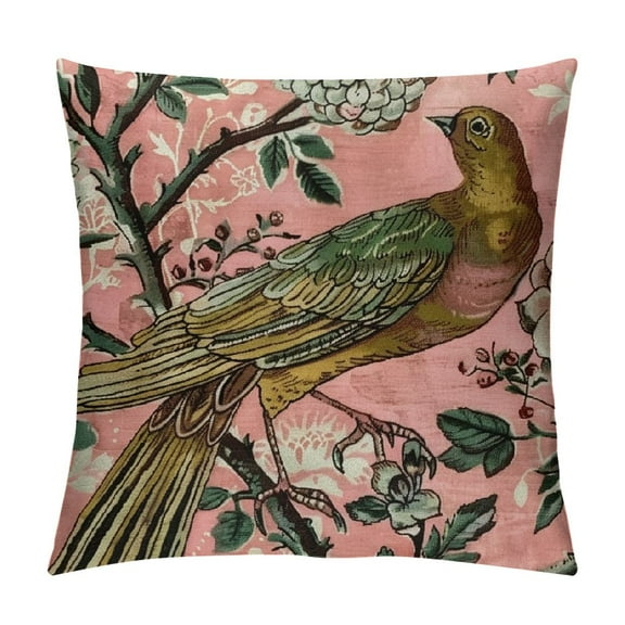Blush Cushion Cover Pillow Animal Vintage Bird Flower Throw Pillow Covers Double Side Farmhouse Accent Home Decorative Toss for Living Room Sofa White Linen