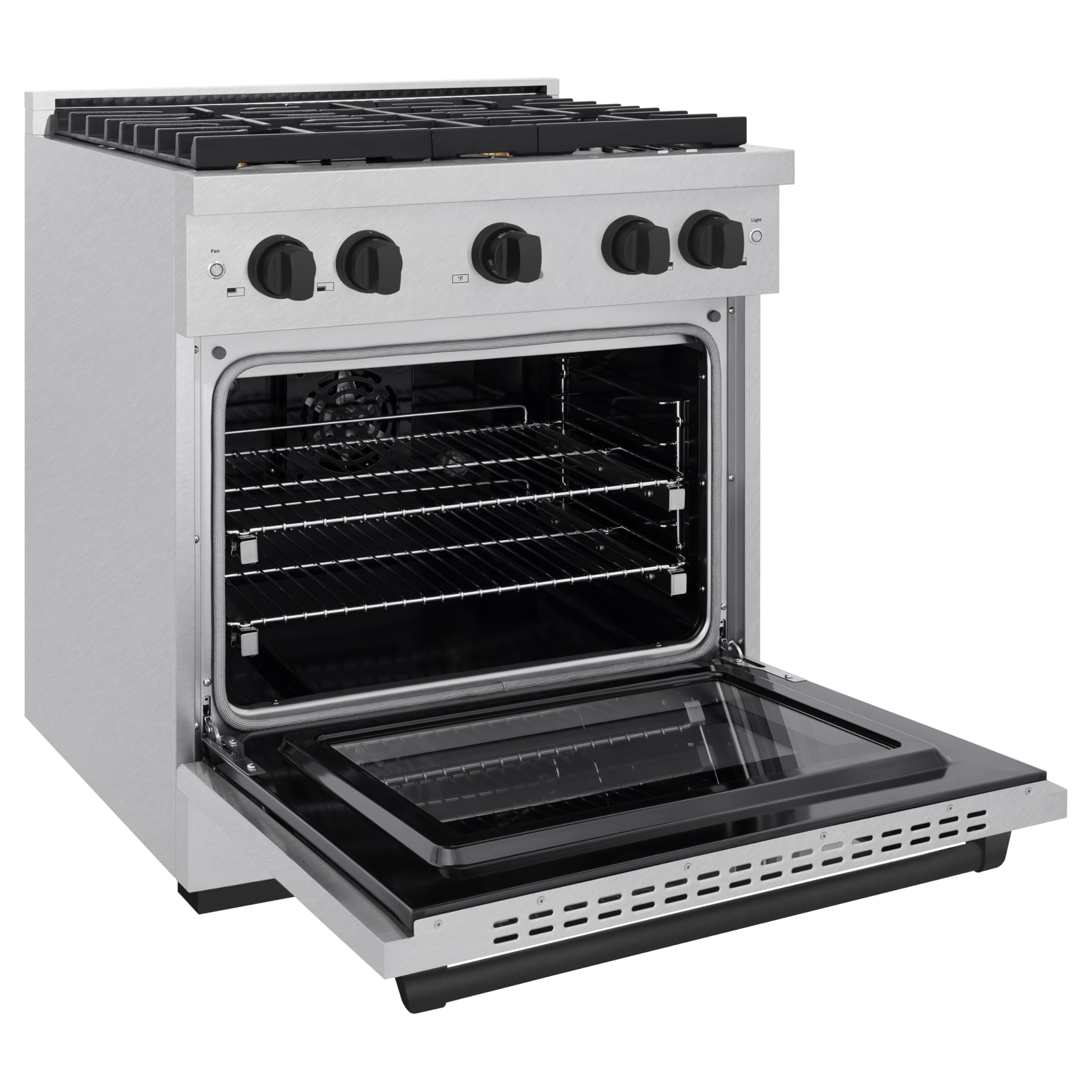 ZLINE Autograph 30" 4.2 cu. ft. Paramount Dual Fuel Range with 4 Burners in DuraSnowÂ® Stainless Steel with Matte Black Accents, SDRSZ-30-MB