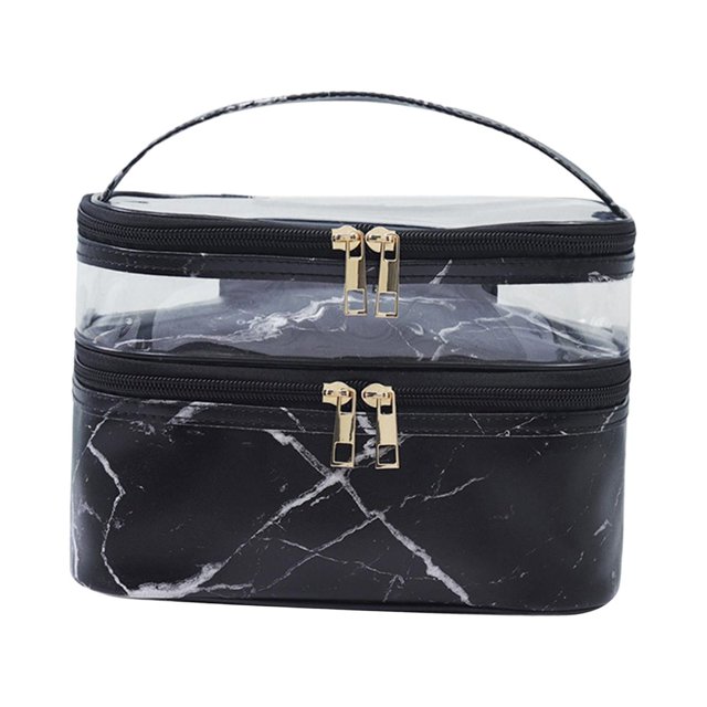 Bolsa de Cosméticos de Doble Capa Yinane Organizador de Maquillaje Negro