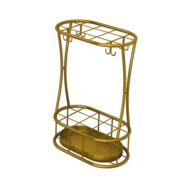 Paragüero de metal con 8 ganchos, independiente, 32 x 18 x 47 cm, diseño hueco, organizador de con bandeja de goteo para la entrada.