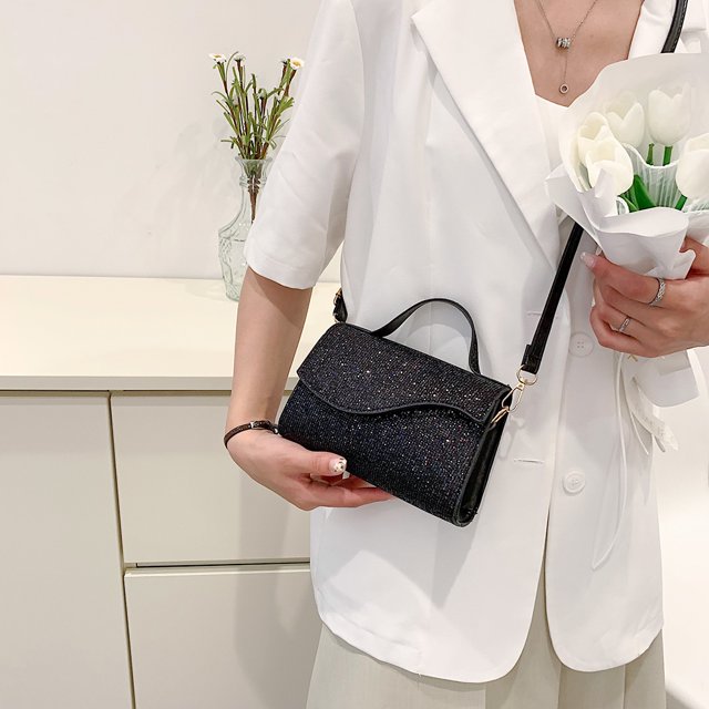 Bolsa Bolso bandolera de hombro con lentejuelas brillantes a la moda. bolso con solapa para mujer (negro) Ehuebsd Nuevos Originales