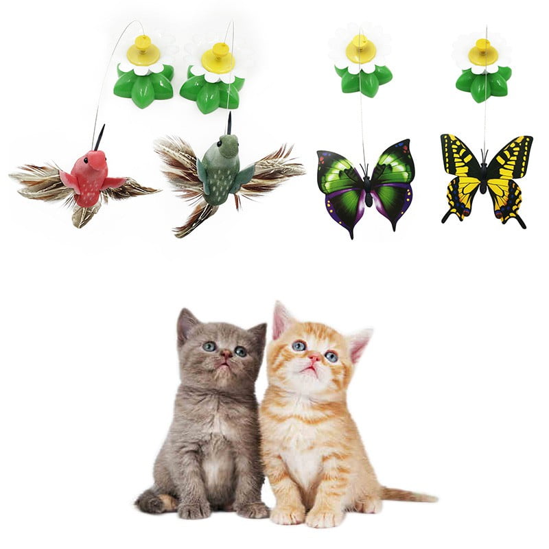 Electric Rotating Butterfly Bird Rod Wire Cat Teaser Play Toy Pet Cat Kitten 