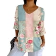 thumbnail image 4 of Tittly Cute Summer Tops for Women, 3/4 Sleeve Shirts for Women Dressy Tunic Tops Casual Wear with Floral, Graphic Tees for Women, V Neck T Shirts for Women Blue XL, 4 of 5