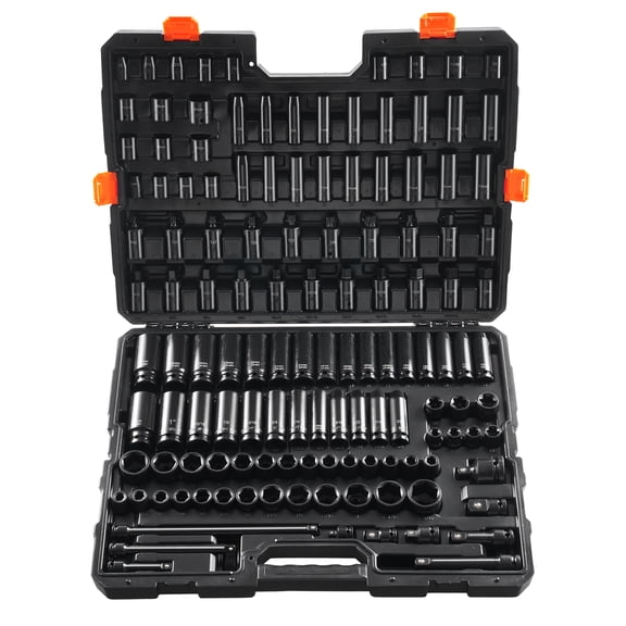 VEVOR Impact Socket Set 130 Piece 3/8" & 1/2" - SAE & Metric Drive Socket Set - 6 Point Cr-Mo Alloy Steel for Auto Repair - Easy-to-Read Size Markings - Includes Storage Case