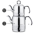 thumbnail image 5 of Korkmaz A227 Erna Turkish Teapot Set for Stovetop, 18/10 Stainless Steel Double Tea Maker with Glass Lid & Silver Metal Handles, Samovar Style Tea Kettle with 40.6 Oz (1200ml) & 74.4 Oz ( 2200ml), 5 of 5