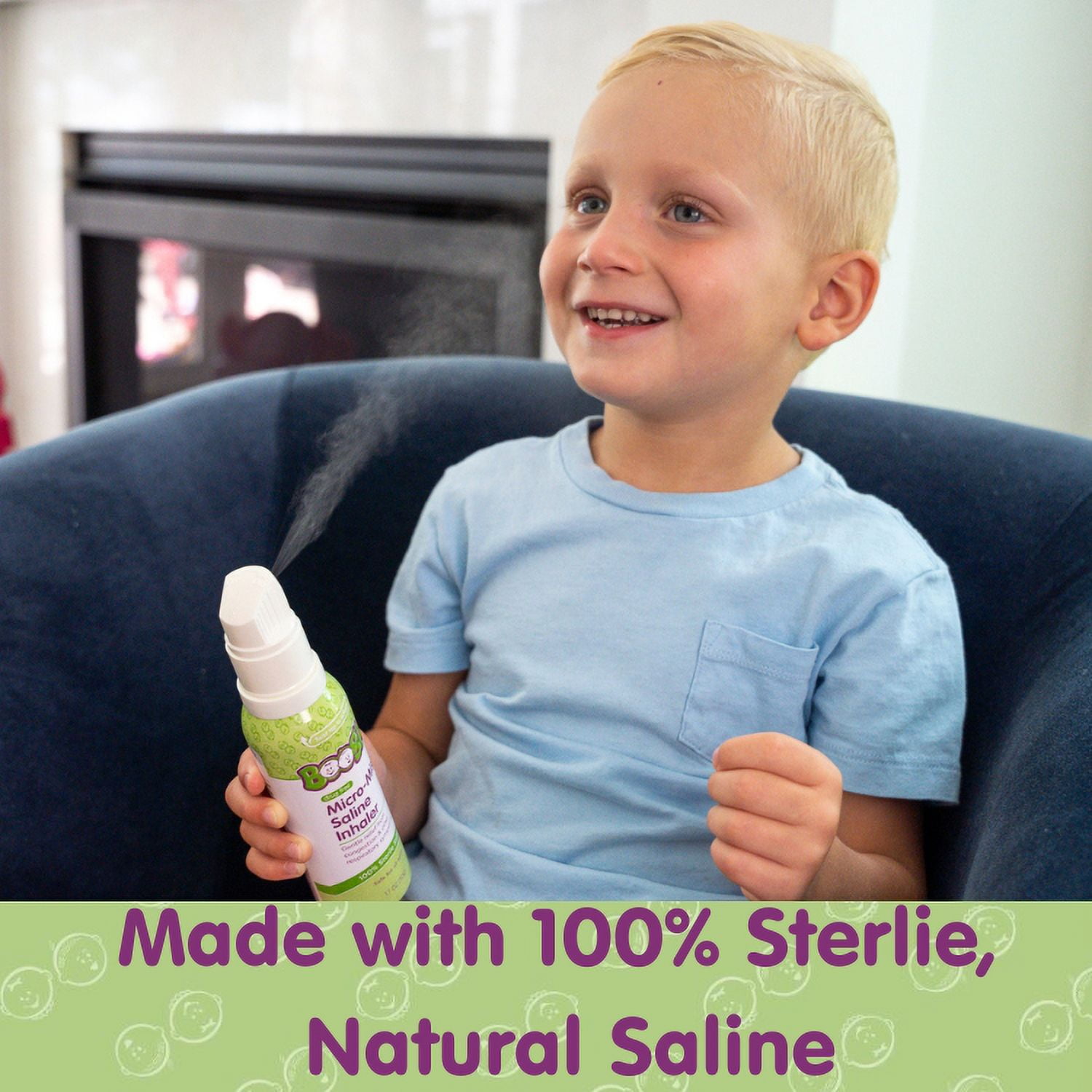 (3 pack) Boogie Sterile and Drug-Free Micro-Mist Saline Inhaler Spray Refill for Kids, 1.7 oz
