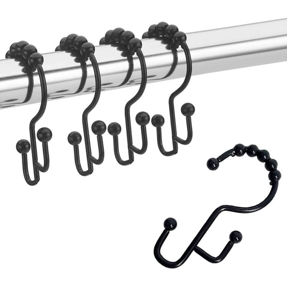 Double Shower Curtain Hooks, Stainless Steel Rust Resistant Easy Glide Rings, Set of 12, Decorative Liner Ring Holder for Bathroom Hanging Rods (Bronze)