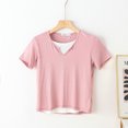 thumbnail image 1 of Fiudx Liquidación de Ahorros de Verano Camiseta de Manga Corta de Color Sólido Informal a La Moda para Mujer, Top de Manga Corta, 1 of 3