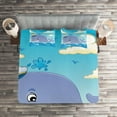 thumbnail image 2 of Ambesonne Cartoon Quilted Coverlet 3 Pcs, Theme Captain Whale, Queen Size, Ceil Blue Sky Blue Cream, 2 of 2