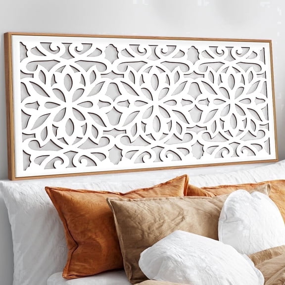 TOARTi Large Mandala Wood Wall Art Boho Floral Framed Cut-out Sculpture Minimalist Botanical Geometric Decor for Living Room Bedroom Office Above Bed 16x32 Inch
