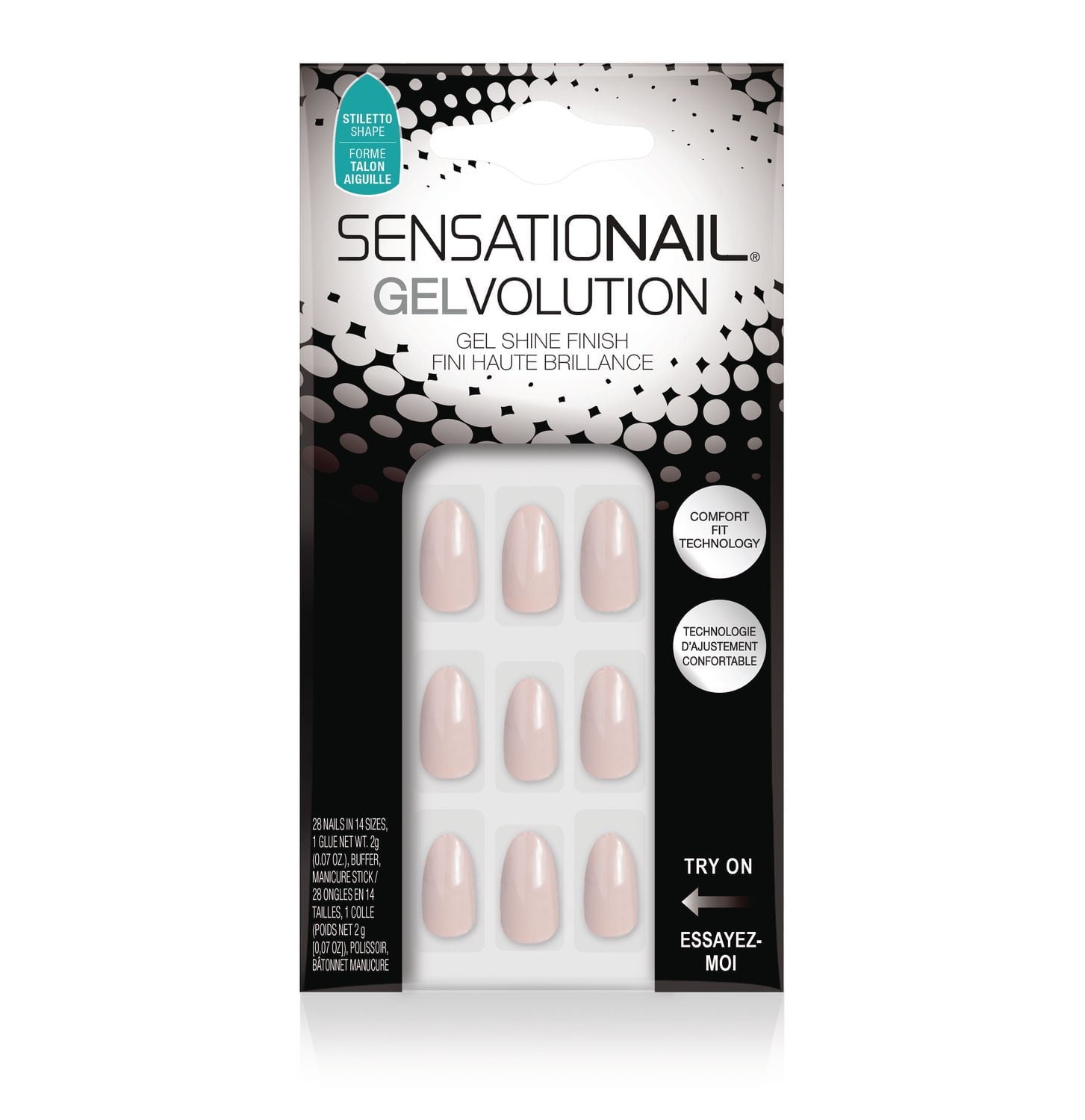 SensatioNail Gelvolution Gel Shine Finish Glue-On Nails Stiletto