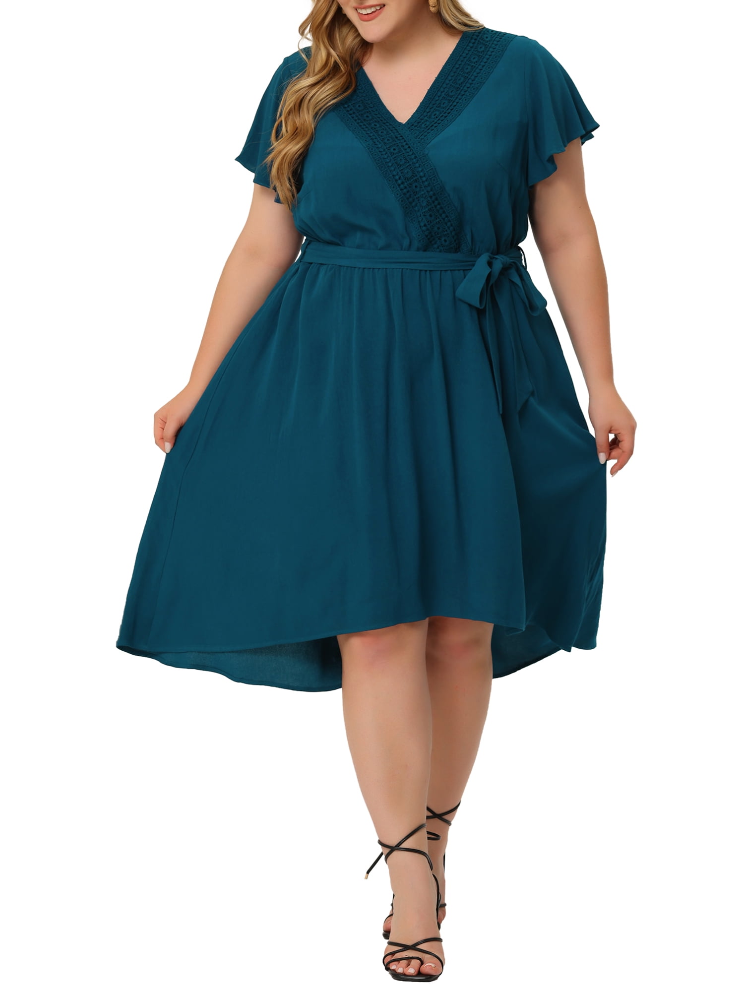 Agnes Orinda Womens Plus Size Summer Dress Boho V Neck Short Sleeve