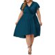 thumbnail image 1 of Vestido de verano de talla grande para mujer Agnes Orinda, bohemio, con cuello en V, manga corta, alto-bajo, vestido midi de playa, azul pavo real 1X, 1 of 7