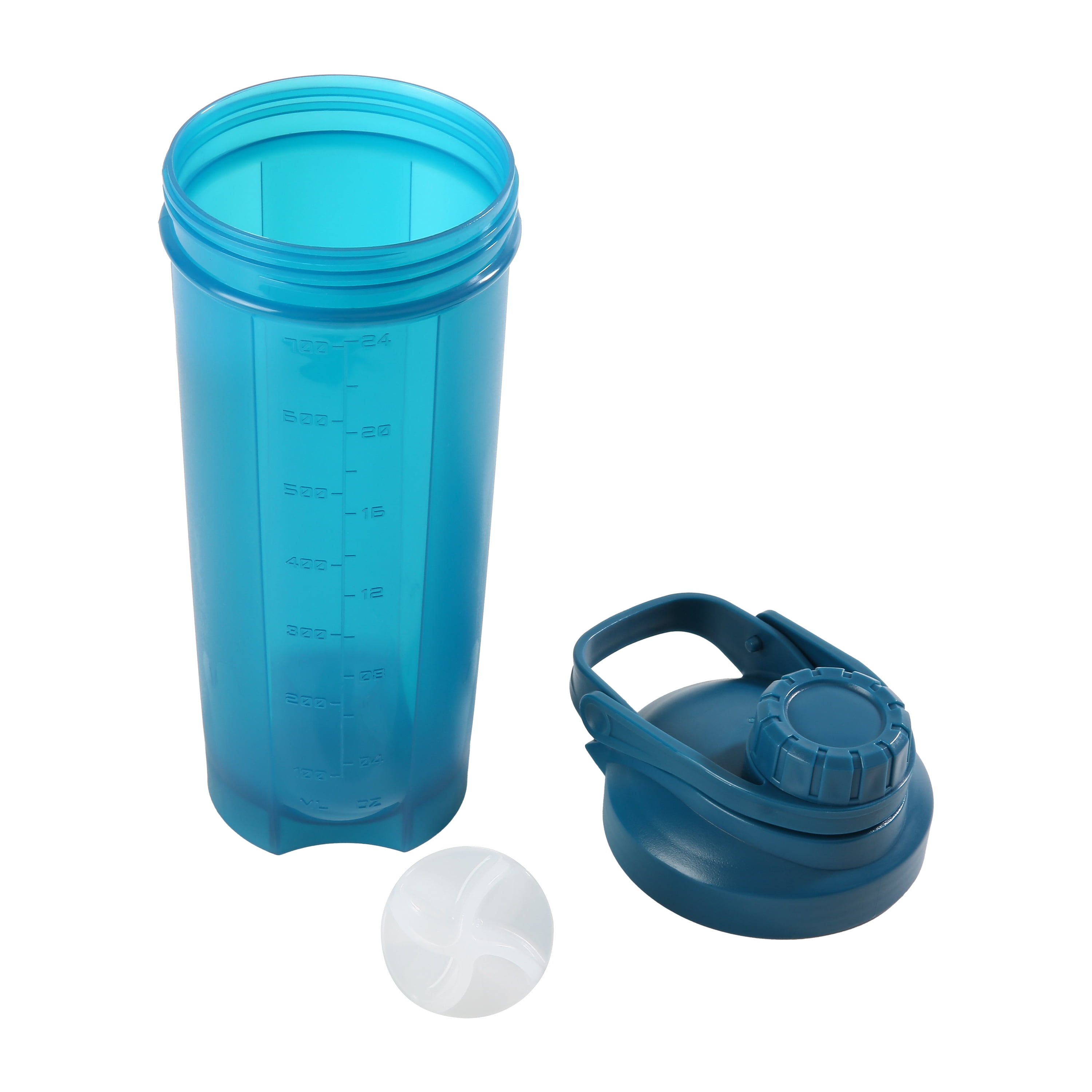 Mainstays 24oz Shaker Cup and Gym Water Bottle, Blue, with Twist on Lid and Ball, Plastic