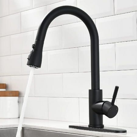 

Black Kitchen Faucet with Pull Down Sprayer for Kitchen Sink High Arc Single Hole Or 3 Hole Deck Mount Single Handle Faucets Stainless Steel Matte