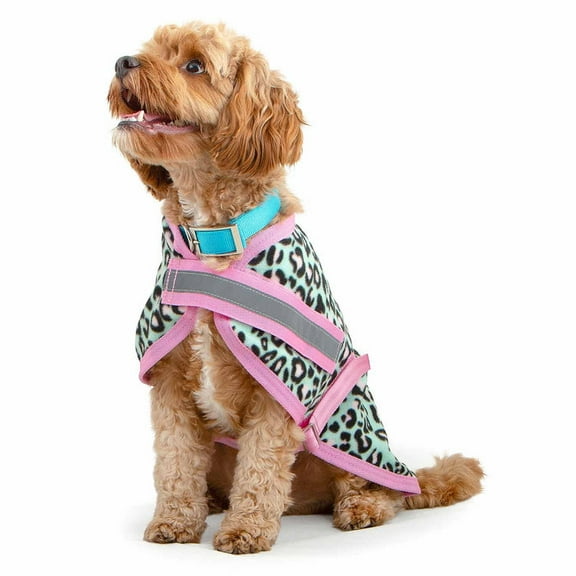 Jeffers Expression Fleece Dog Coat 16" – Soft Warm Jacket, Moisture Absorbing Pet Sweater, Reflective Safety Gear for Bath & Outdoor Play, All Year Apparel for Small to Large Breeds – Party Cheetah