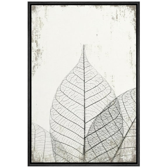 wall26 Framed Canvas Print Wall Art Transparent Black & White Leaf Trio on Grunge Background Floral Nature Illustrations Modern Art Rustic Dramatic for Living Room, Bedroom, Office - 16"x24&
